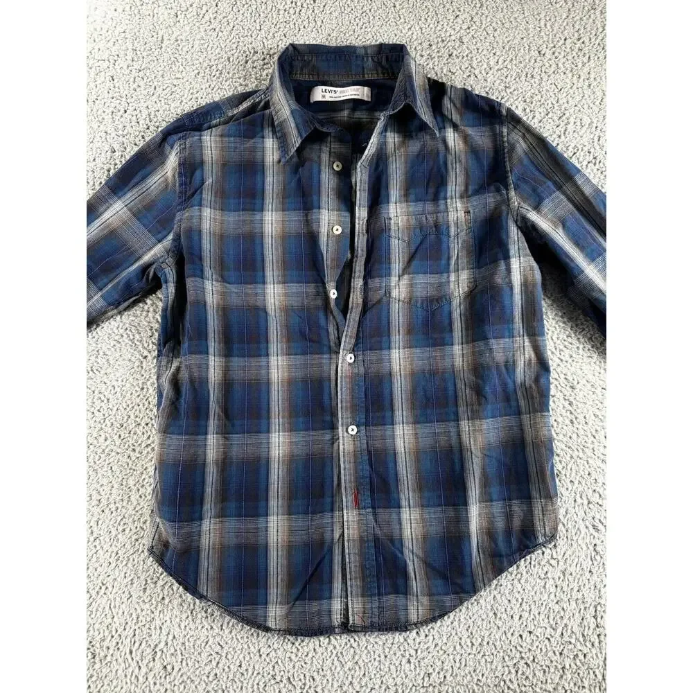 Levis Red Tab‎ Shirt Men Medium Button Up Plaid Long Sleeve Western
